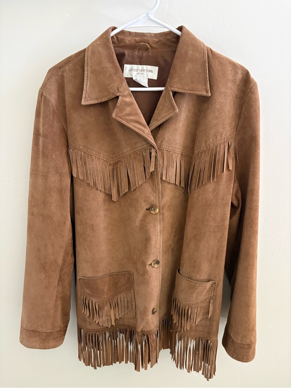 Vintage Jones New York Womens Brown Suede Fringe Jacket sz XL (fits L well)
